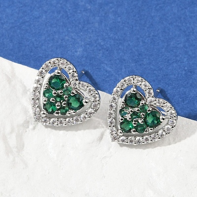 Heart Brass Micro Pave Cubic Zirconia Stud Earrings EJEW-M082-15P-1