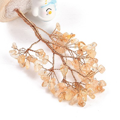 Natural Yellow Quartz Chips Tree of Life Decorations DJEW-B013-03F-1