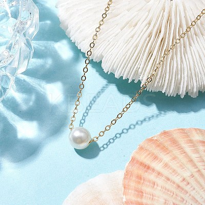 Round Acrylic Imitated Pearl Pendant Necklaces NJEW-JN04777-1