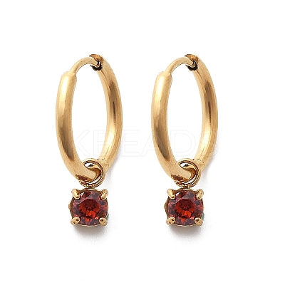 Ion Plating(IP) 304 Stainless Steel Micro Pave Cubic Zirconia Hoop Earrings STAS-R004-02G-01-1