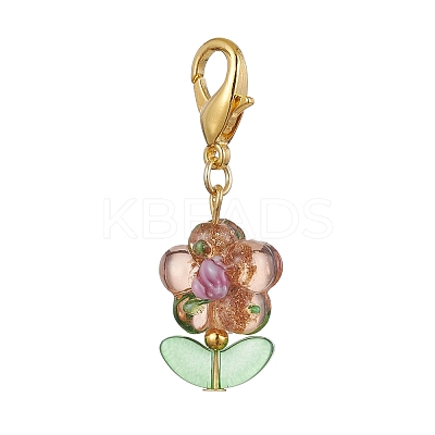 Flower Handmade Lampwork Pendant Decorations HJEW-JM01676-1