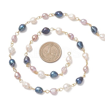 Nuggets Natural Cultured Freshwater Pearl Handmade Beaded Chains AJEW-JB01535-1