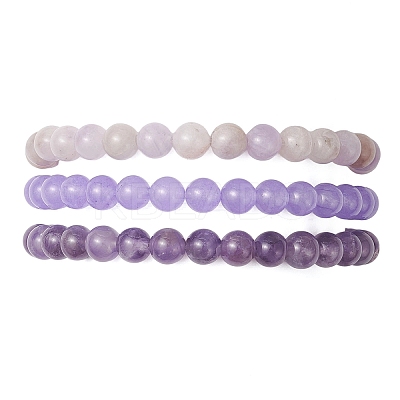 3Pcs Natural Amethyst & Dyed Malaysia Jade & Lavender Amethyst Round Beaded Stretch Bracelets for Women BJEW-JB12835-1
