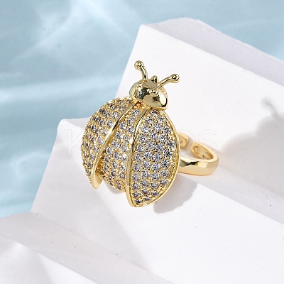 Brass Micro Pave Cubic Zirconia Adjustable Open Cuff Rings for Women RJEW-A072-01C-G-1