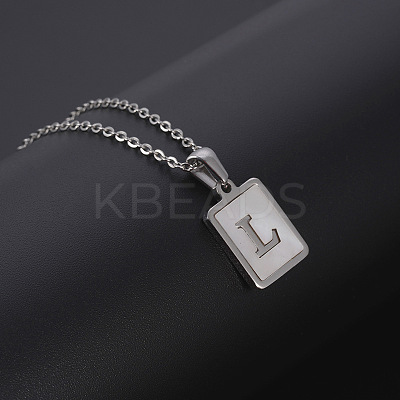 Rectangle Stainless Steel Pave Natural White Shell Pendant Necklaces FS-WG3D812-12-1