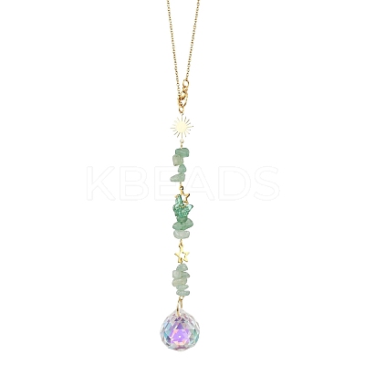 3Pcs Round Glass & Natural Amethyst & Rose Quartz & Green Aventurine Chips Hanging Suncatchers HJEW-JM04209-1