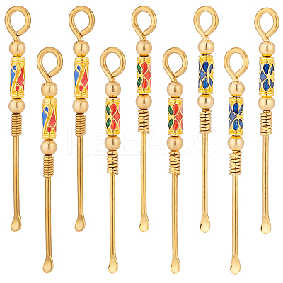 9Pcs 3 Colors Brass Enamel EarPicks AJEW-OC0004-74-1