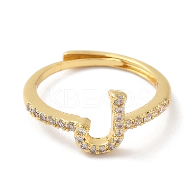 Rack Plating Brass Cubic Zirconia Arabic Letters Adjustable Rings for Women RJEW-S407-10G-02-1