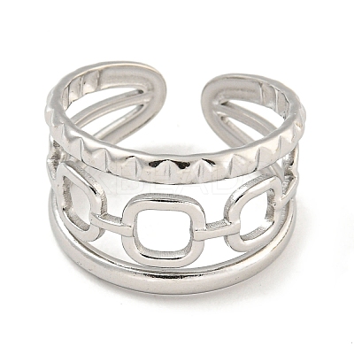 Non-Tarnish 304 Stainless Steel Ssquare Chain Open Cuff Ring for Women RJEW-A043-28P-1