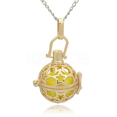 Golden Tone Brass Hollow Round Cage Pendants KK-J226-01G-1