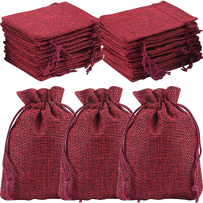 Polyester Imitation Burlap Packing Pouches Drawstring Bags ABAG-BBC0001-02A-04-1