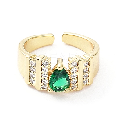 Cubic Zirconia Teardrop Open Cuff Ring RJEW-G287-03G-01-1
