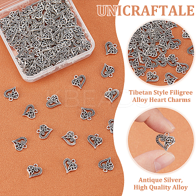 100Pcs Tibetan Style Filigree Alloy Heart Charms FIND-UN0015-59-1