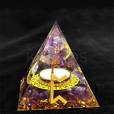 Viking Rune Symbol Orgonite Pyramid Resin Display Decorations DJEW-PW0006-02M-1