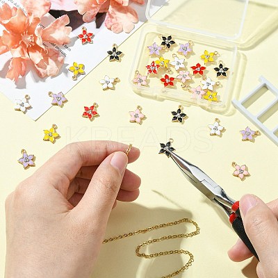 30Pcs 6 Colors Flower Alloy Enamel Pendants ENAM-CJ0006-21-1