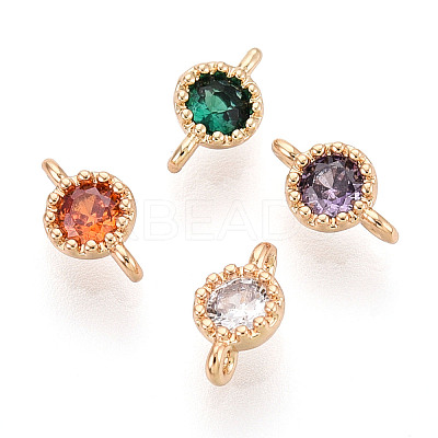 Brass Pave Cubic Zirconia Connector Charms KK-N276-04G-1