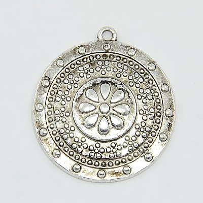 Tibetan Style Alloy Carved Flat Round Pendants LS-TIBEP-EA13595Y-LF-1