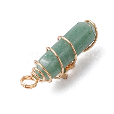 2Pcs 2 Styles Natural Green Aventurine Double Terminated Pointed Pendants PALLOY-JF03122-02-1