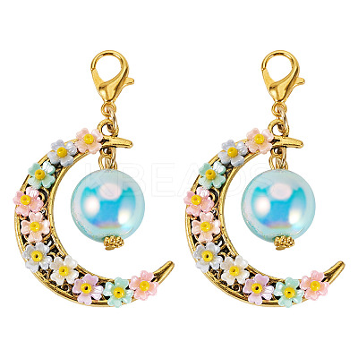 2Pcs Acrylic & Resin Imitation Pearl & Alloy Pendant Decorations HJEW-TAC0114-1