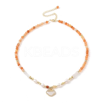 Natural Golden Silk Jade & Natural Quartz & Pearl Beaded Necklaces NJEW-L119-06G-1