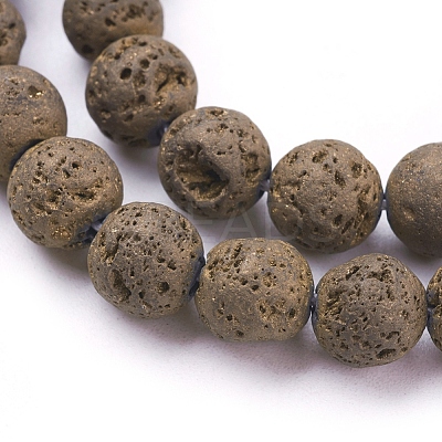 PVD Vacuum Plating Electroplated Natural Lava Rock Bead Strands G-E432-8mm-05-1