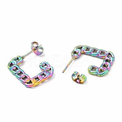 Ion Plating(IP) 304 Stainless Steel Chain Shape Stud Earrings EJEW-F283-03MC-1