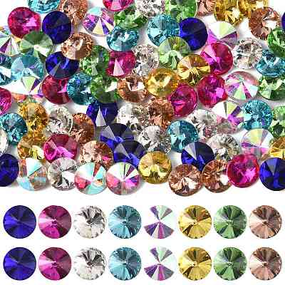 80Pcs 8 Colors Glass Pointed Back Rhinestone RGLA-FS0001-20-1