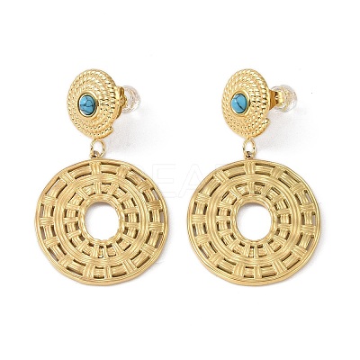 Natural Turquoise & 304 Stainless Steel Rope Disc Dangle Stud Earrings for Women EJEW-G390-05G-02-1