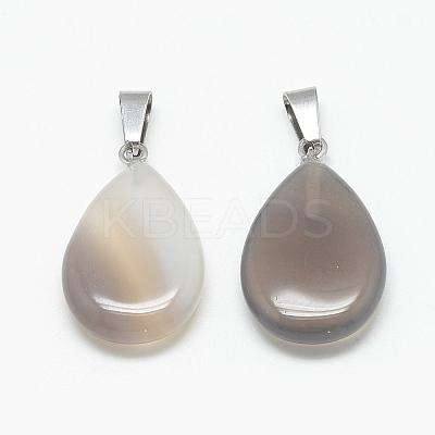 Teardrop Natural Grey Agate Pendants G-Q368-17-1