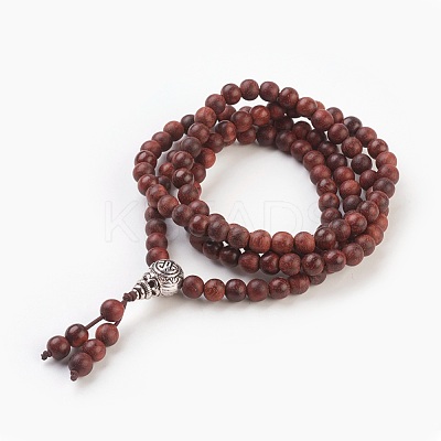 Four Loops Natural Sandalwood Beads Stretch Wrap Bracelets BJEW-JB03812-1