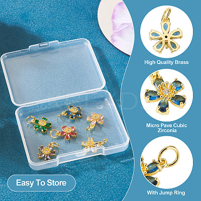 6Pcs 6 Colors Brass Micro Pave Cubic Zirconia Pendants KK-TA0002-10G-1