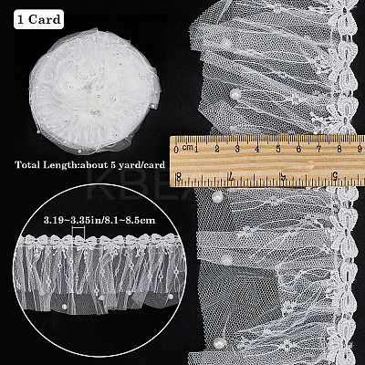5 Yards Polyester Pleated Flower Lace Trim OCOR-GF0003-89B-1