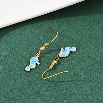 Ocean Series 304 Stainless Steel Enamel Dangle Earrings LS-EJEW-K017-01B-G-1