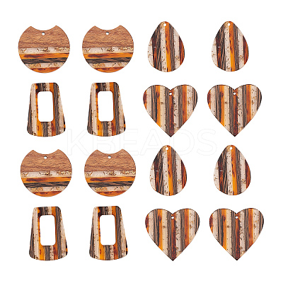 8Pcs 4 Styles Transparent Resin & Walnut Wood Stripe Pendants RESI-CJ0001-218-1