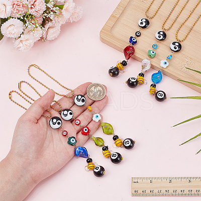 6Pcs 6 Styles Flower Bees Handmade Lampwork Beads Hanging Ornament HJEW-AR00016-1
