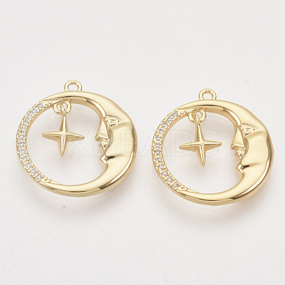 Brass Micro Pave Clear Cubic Zirconia Pendants KK-T054-18G-NF-1