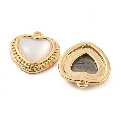 Natural Freshwater Shell Brass Heart Charms KK-Q806-07G-1