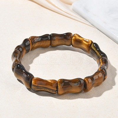Bamboo Natural Tiger Eye Beads Stretch Bracelets for Women Men BJEW-K304-01K-1
