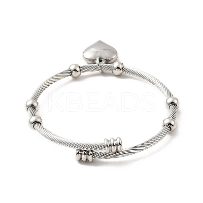 Non-Tarnish 304 Stainless Steel Heart Charms Cuff Bangle BJEW-P283-07P-1