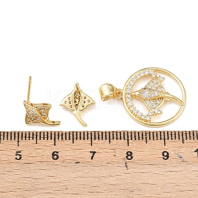 Brass Micro Pave Cubic Zirconia Pendant & Stud Earrings Sets for Women SJEW-F227-01I-G-1