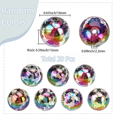 20Pcs UV Plating Acrylic Printed Beads TACR-SC0001-46C-1