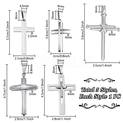5Pcs 5 Styles 304 Stainless Steel Pendants STAS-PH0006-82-1
