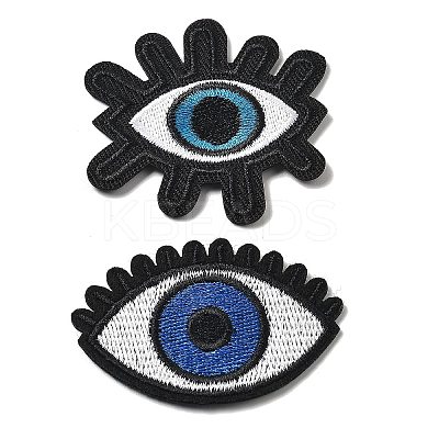 30Pcs 6 Style Eye & Eyelash Polyester Embroidery Cloth Iron on/Sew on Patches PATC-FG0001-51-1