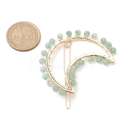 2Pcs Moon & Star Alloy with Natural Green Aventurine Hollow Hair Barrettes PHAR-JH00105-05-1