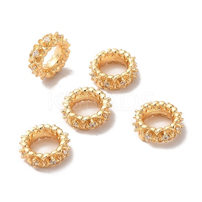 Brass Micro Pave Cubic Zirconia Rondelle European Beads KK-M242-03G-1
