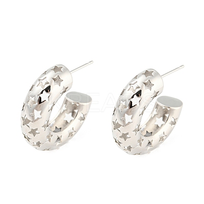 Rack Plating Brass Hollow Star Stud Earrings EJEW-K245-38P-1