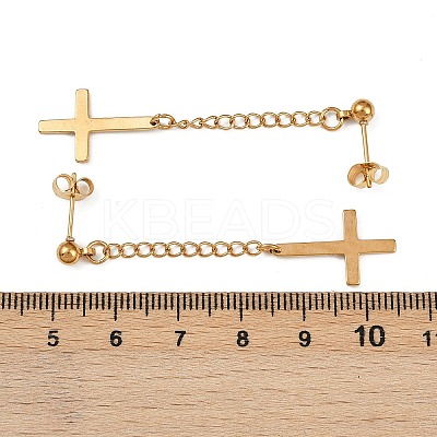 Christian Upside Down Cross 201 Stainless Steel Dangle Stud Earrings LS-EJEW-P314-01B-G-1