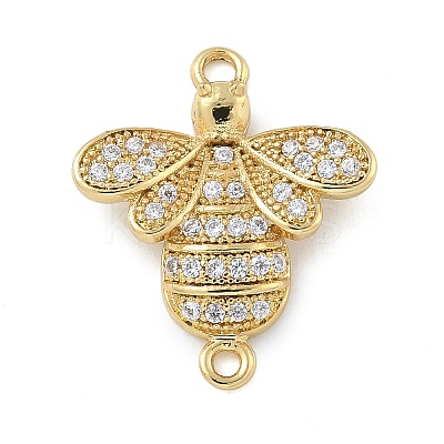 Rack Plating Brass Micro Pave Clear Cubic Zirconia Bee Connector Charms KK-A234-072G-1