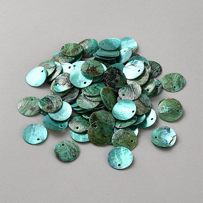 Natural Akoya Shell Dyed Disc Charms SHEL-WH0005-05C-1