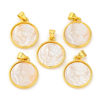 Natural White Shell Carved Cameo Lady Pendants KK-D537-01G-02-1